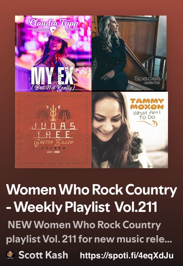 Scott Kash (@scottkash88) on Twitter photo NEW #WomenWhoRockCountry playlist Vol.211 with the best #newcountrymusic from Australia
<a href="/claudiatripp3/">Claudia Tripp</a> My Ex (But Not Really)
#JessieCheMusic Spaces
<a href="/GrettaZiller/">Gretta Ziller</a> Judas Tree (Acoustic Version)
#TammyMoxonMusic What Am I To Do
#Spotify
spoti.fi/4eqXdJu
#NewCountry NEW #WomenWhoRockCountry playlist Vol.211 with the best #newcountrymusic from Australia
<a href="/claudiatripp3/">Claudia Tripp</a> My Ex (But Not Really)
#JessieCheMusic Spaces
<a href="/GrettaZiller/">Gretta Ziller</a> Judas Tree (Acoustic Version)
#TammyMoxonMusic What Am I To Do
#Spotify
spoti.fi/4eqXdJu
#NewCountry
