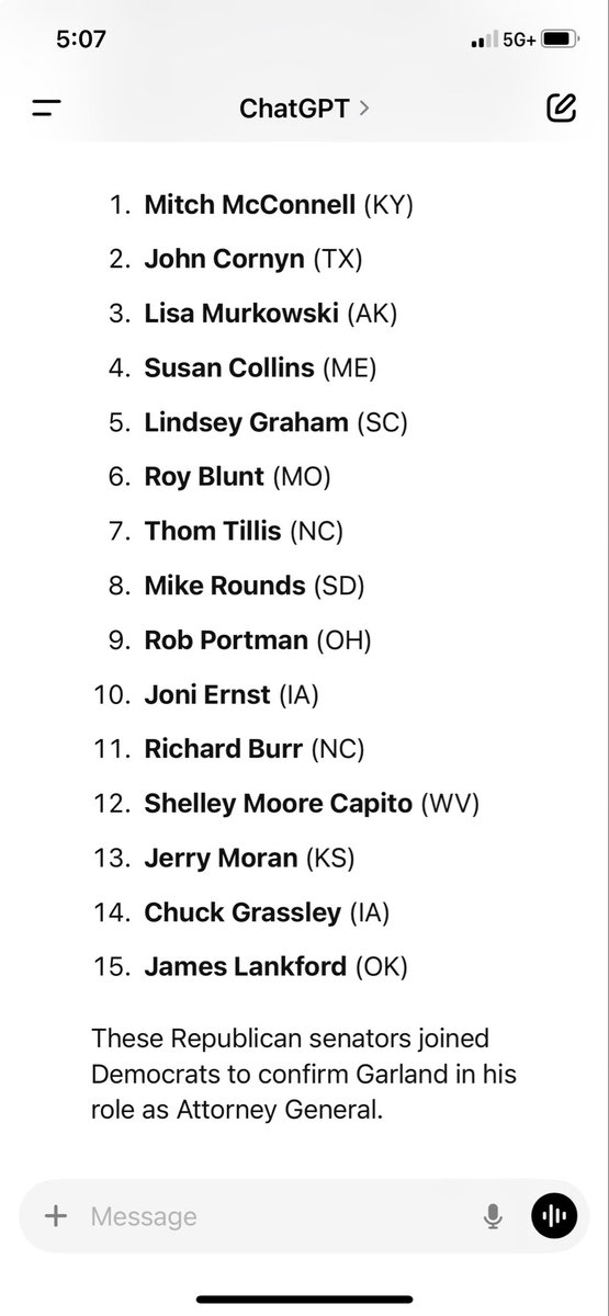 JimSt_'s tweet image. These republican senators voted to confirm Merrick Garland who then waged a massive lawfare against Trump and his supporters. But Matt Gaetz is a bridge too far.
