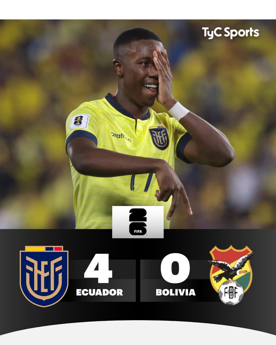 ¡GOLEADA DE LA TRI DE BECCACECE!☑️

#Ecuador derrotó 4-0 a #Bolivia, por la fecha 11 de las Eliminatorias rumbo al Mundial 2026. Enner Valencia, de penal, Gonzalo Plata por duplicado y Alan Minda marcaron los goles del triunfo. El seleccionado dirigido por el entrenador
