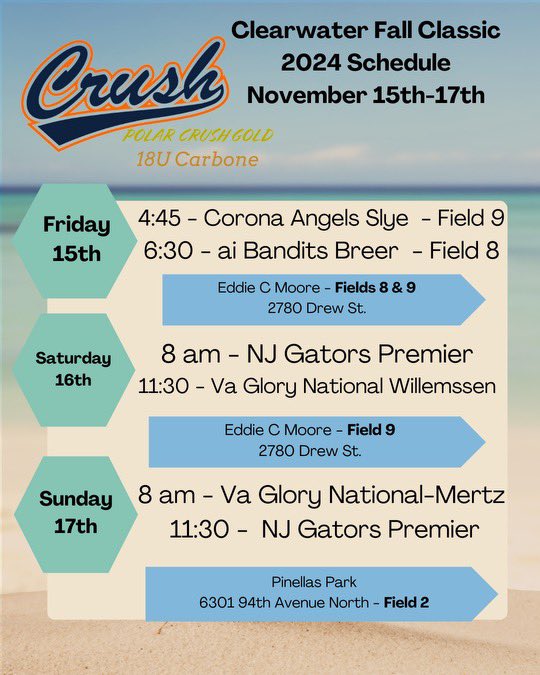 so excited to play in Florida with my team! here is our schedule 😁