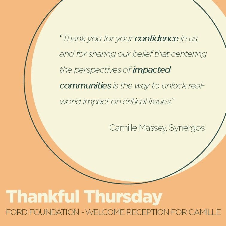 On April 25th, @fordfoundation hosted an event to welcome Camille Massey, who had recently joined Synergos as our new CEO. Today, we are thankful for this fruitful partnership, and for the support from all of you in writing our history. #ThankfulThursdays