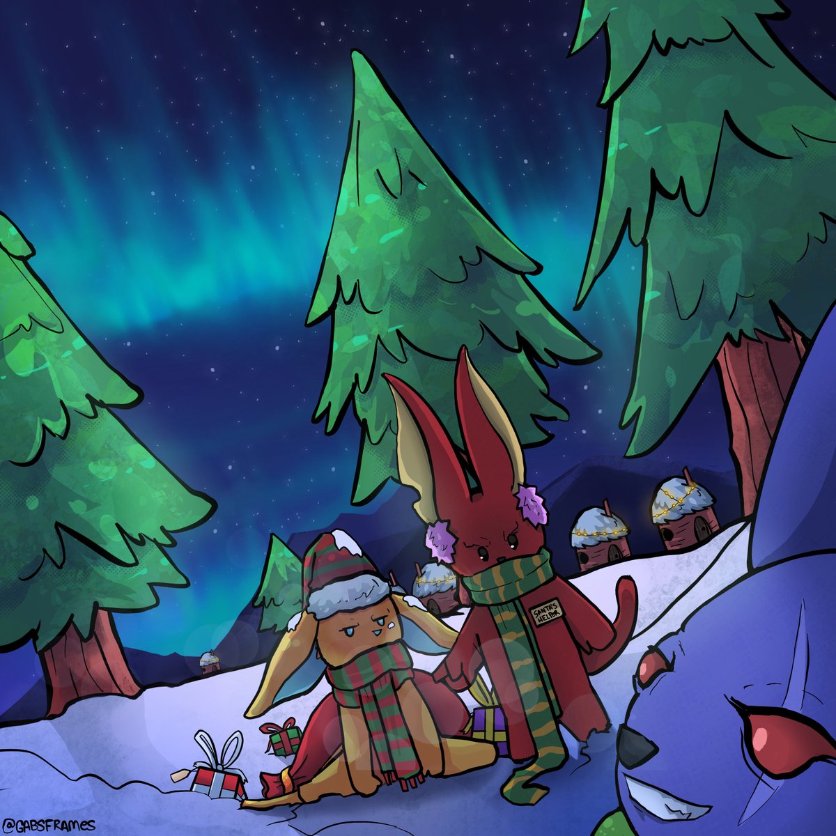 Gabsframes's tweet image. SANTA&apos;S HELPERS. 🎅❄️
(I know it&apos;s too early for a frostval drawing, but not for the moglins)
It&apos;s my first time drawing Aurora borealis, I liked the result.
#fanart #moglins #aqw 
@Alina_AE