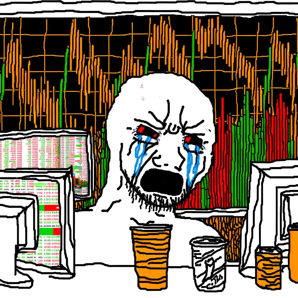 Just another bullshit day trading my chud wojak life away. My 6th funded wallet of this week is about to be wiped on the 4th iteration of a random cryptocurency's mascot. But hey, maybe i get lucky this time...