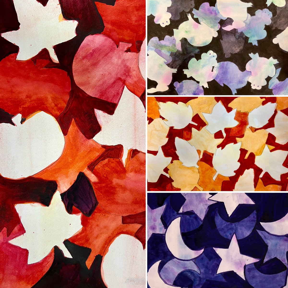 8th grade finished their Negative Space Paintings!  These were more challenging than we all expected. <a href="/BAM_MS_Official/">Brambleton Middle</a> #lcps24 #lcpsart #arted #watercolor #art #painting #artteachertwitter