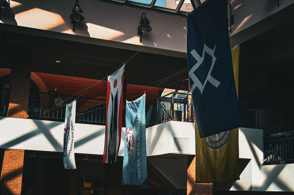 Honoring Native American Heritage Month with flags displayed in the Tivoli Student Union, each representing the strength, culture, and heritage of Native tribes.

 #NativeAmericanHeritageMonth #AurariaCampus