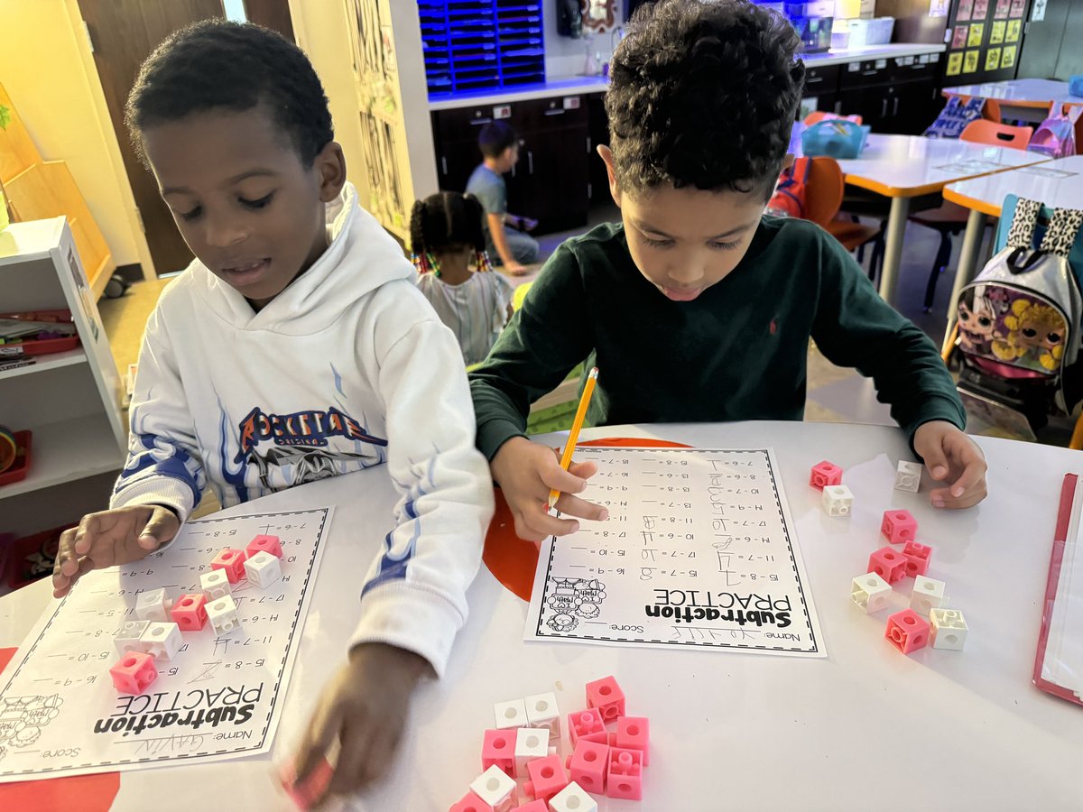 Friends who subtract together stay together!! 

Loved watching these two thinking hard with some challenging subtraction problems! They pulled out manipulatives of their choice and got to work🧠 
<a href="/HumbleISD_CE/">Centennial Elementary</a> <a href="/HumbleElemMath/">Humble ISD Elementary Math</a>