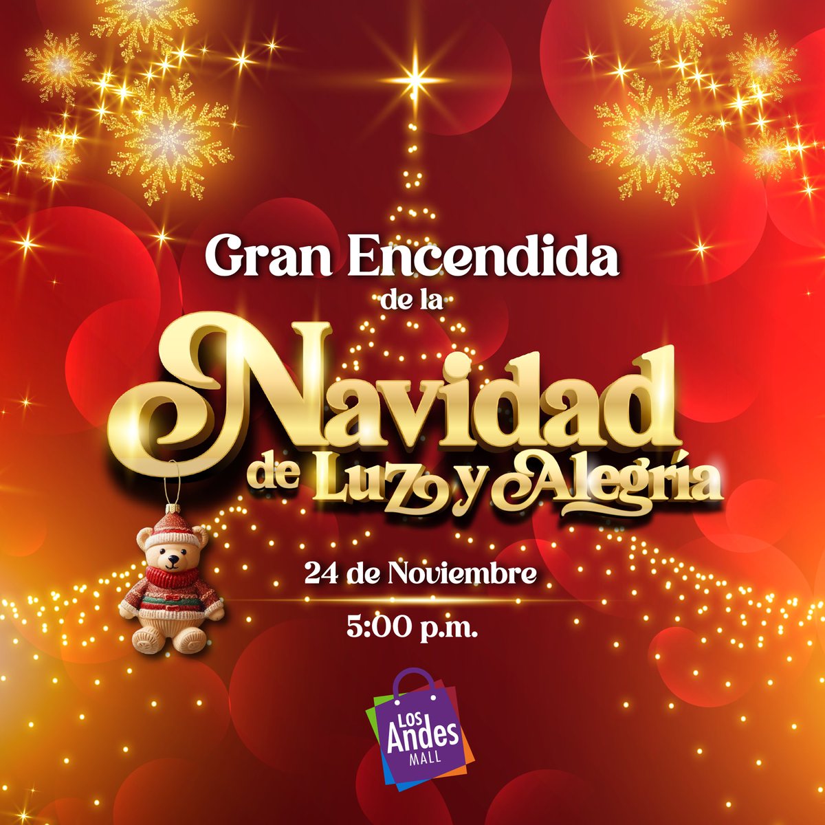 🎄✨ ¡La Navidad llega a Los Andes Mall! 🎉✨

Acompáñanos este 24 de noviembre en la gran Encendida de la Navidad de Luz y Alegría.

🕜Hora: 5:00 p.m.
📍Lugar: Plaza Central

¡Te esperamos!