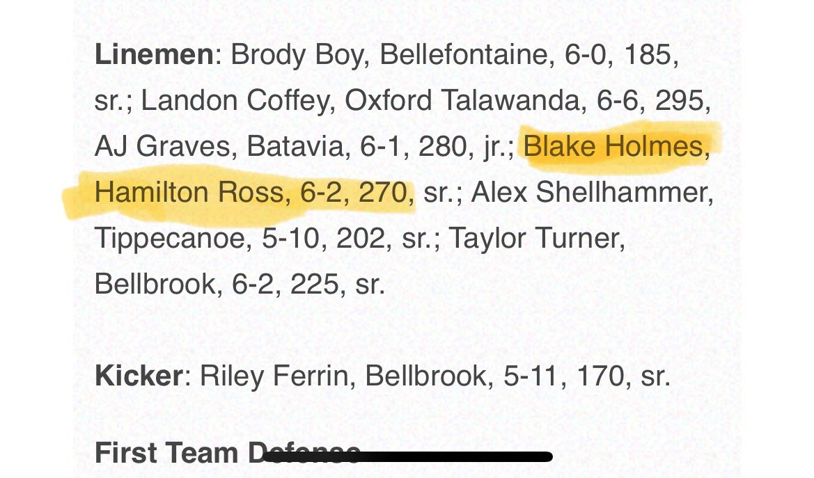 Honored to be named 1st team all district as a 2 way player‼️‼️ <a href="/WinTheDay_RRFB/">Coach Commins</a> <a href="/CoachMeyers/">Meyers</a> <a href="/CoachPartman/">Coach Partman, B.S, M.S.</a> <a href="/TimRecognition/">(Tim Swafford) Tim’s Top 5 Sports and Recognition.</a> <a href="/PrepRedzoneOH/">Prep Redzone Ohio</a> <a href="/CoachDoran1/">Coach Doran</a>