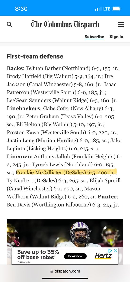 Frankie McAllister (@fmcallister21) on Twitter photo Blessed to be named first team all district 🙏🙏
<a href="/DispatchPreps/">Columbus Dispatch Preps</a> <a href="/FootballSFD/">DeSales Football</a> Blessed to be named first team all district 🙏🙏
<a href="/DispatchPreps/">Columbus Dispatch Preps</a> <a href="/FootballSFD/">DeSales Football</a>