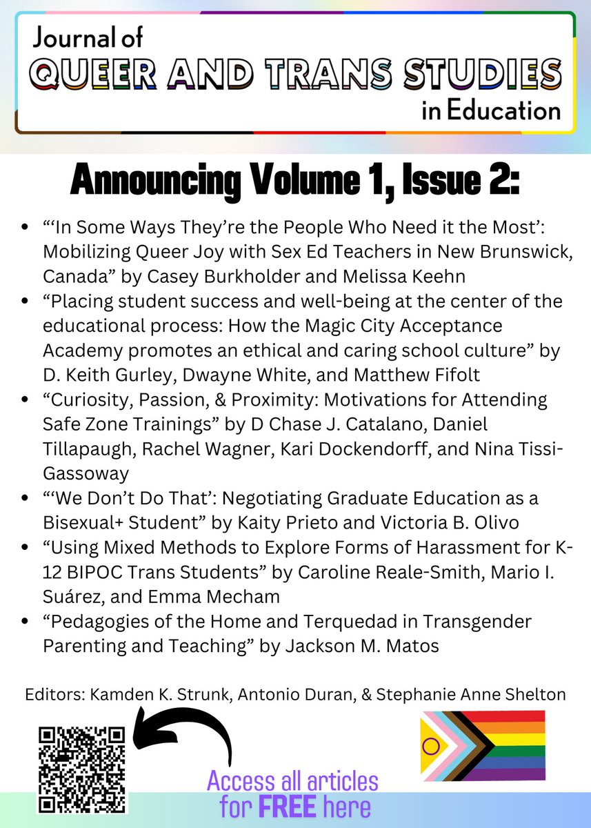 Journal of Queer and Trans Studies in Education (@jqtsie) on Twitter photo We've just published a NEW issue! Access ALL articles for FREE: jqtsie.com
<a href="/KamdenStrunk/">Kamden Strunk</a> <a href="/ant_duran/">Antonio Duran, PhD</a> @stepshel78 We've just published a NEW issue! Access ALL articles for FREE: jqtsie.com
<a href="/KamdenStrunk/">Kamden Strunk</a> <a href="/ant_duran/">Antonio Duran, PhD</a> @stepshel78
