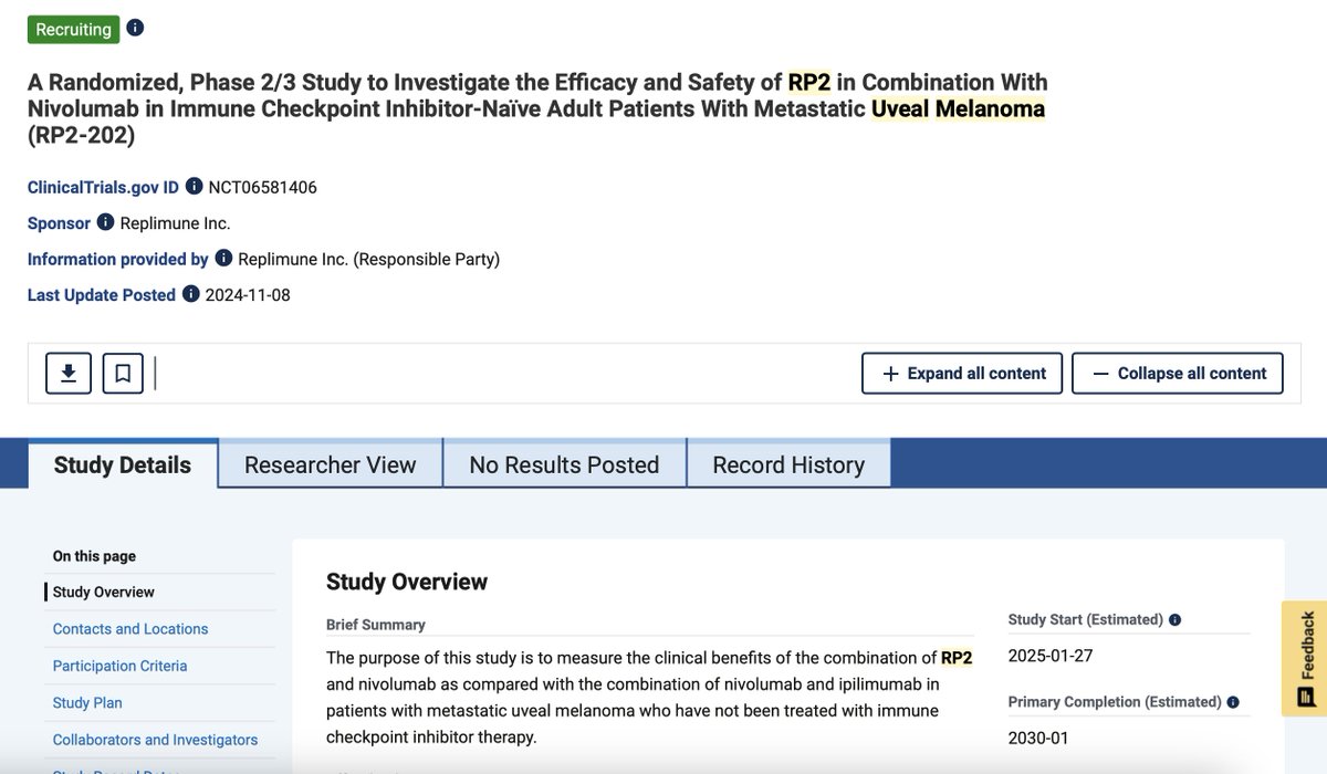 Allison Betof Warner, MD, PhD (@drbetofmdphd) on Twitter photo The Phase 2/3 Randomized trial of RP2+nivolumab for #uveal #melanoma is now OPEN at <a href="/StanfordCancer/">Stanford Cancer Institute</a>. This is for patients who have not had prior checkpoint inhibitors or liver-directed therapy. Prior tebentafusp is allowed. The phase 1 data were quite promising and we're excited The Phase 2/3 Randomized trial of RP2+nivolumab for #uveal #melanoma is now OPEN at <a href="/StanfordCancer/">Stanford Cancer Institute</a>. This is for patients who have not had prior checkpoint inhibitors or liver-directed therapy. Prior tebentafusp is allowed. The phase 1 data were quite promising and we're excited
