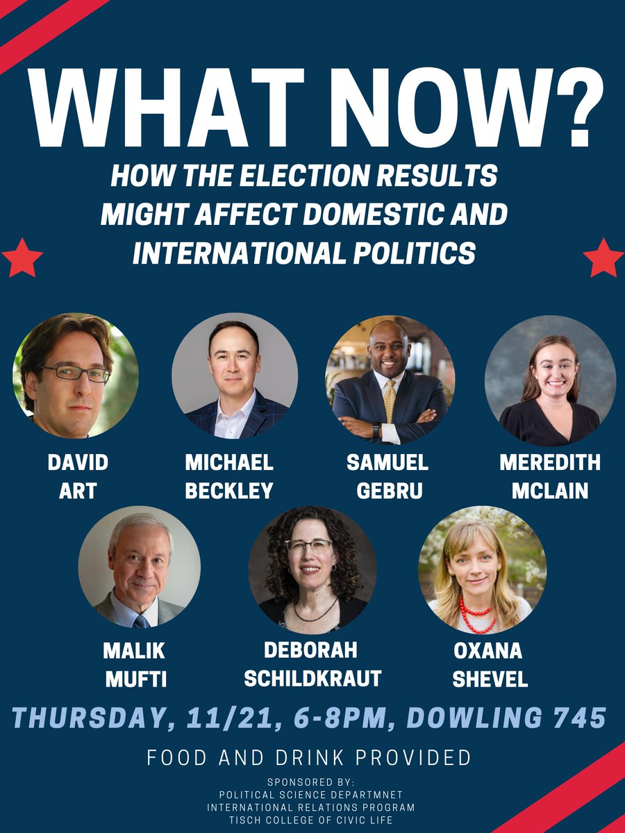 Happening Thursday, November 21st: Join the Political Science Department, International Relations Program, and Tisch College for a panel on the 2024 election results.