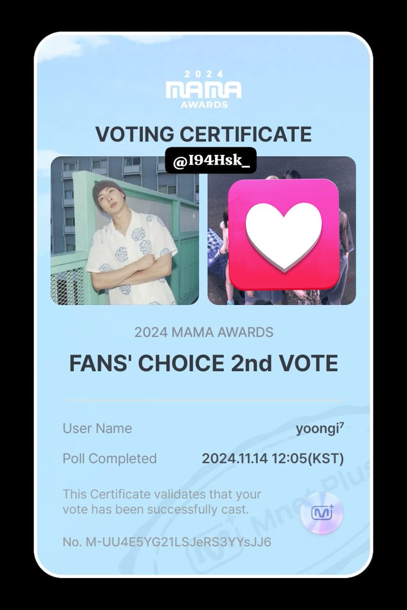 mis votos por Nam, Hobi y Jimin para los MAMA [13/14.11.24] 
- categoría: 'FANS' CHOICE 2nd VOTE ✅