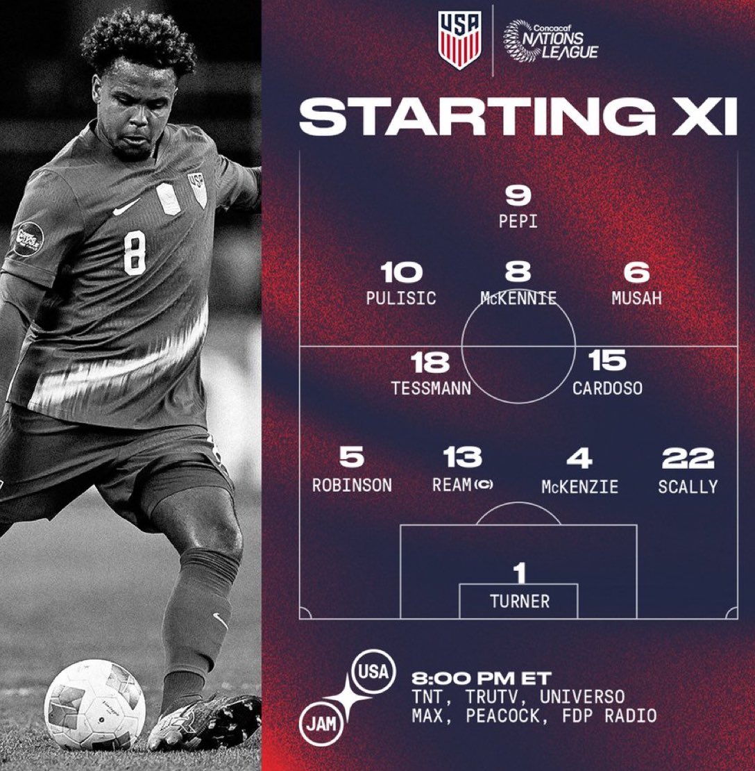 TONIGHT’S <a href="/USMNT/">U.S. Soccer Men's National Team</a> STARTING XI