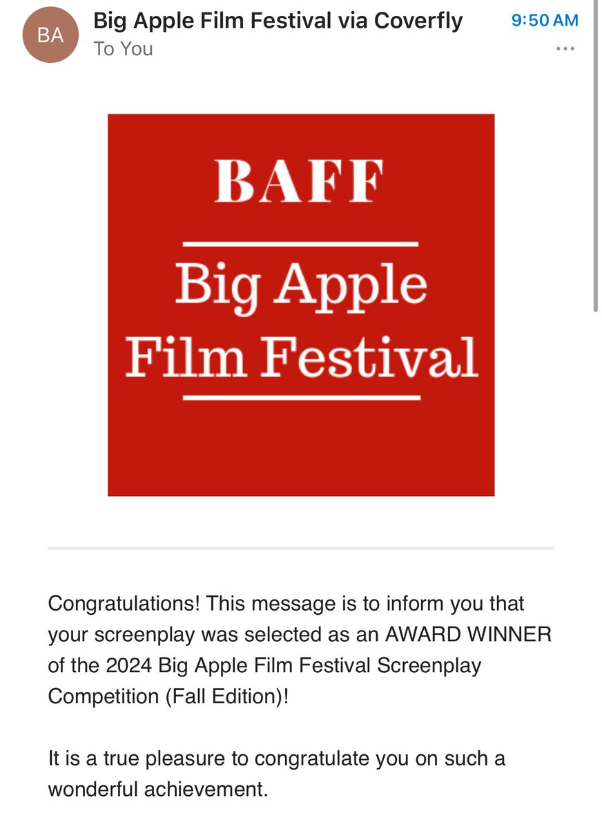 I know we are turning out the lights but before we go I wanted to thank <a href="/BigAppleFilm/">BigAppleFilmFestival</a> for this honor and say congratulations to everyone else who was nominated. Find me on Bluesky and Threads under@iamjerryjerome Be well y’all.