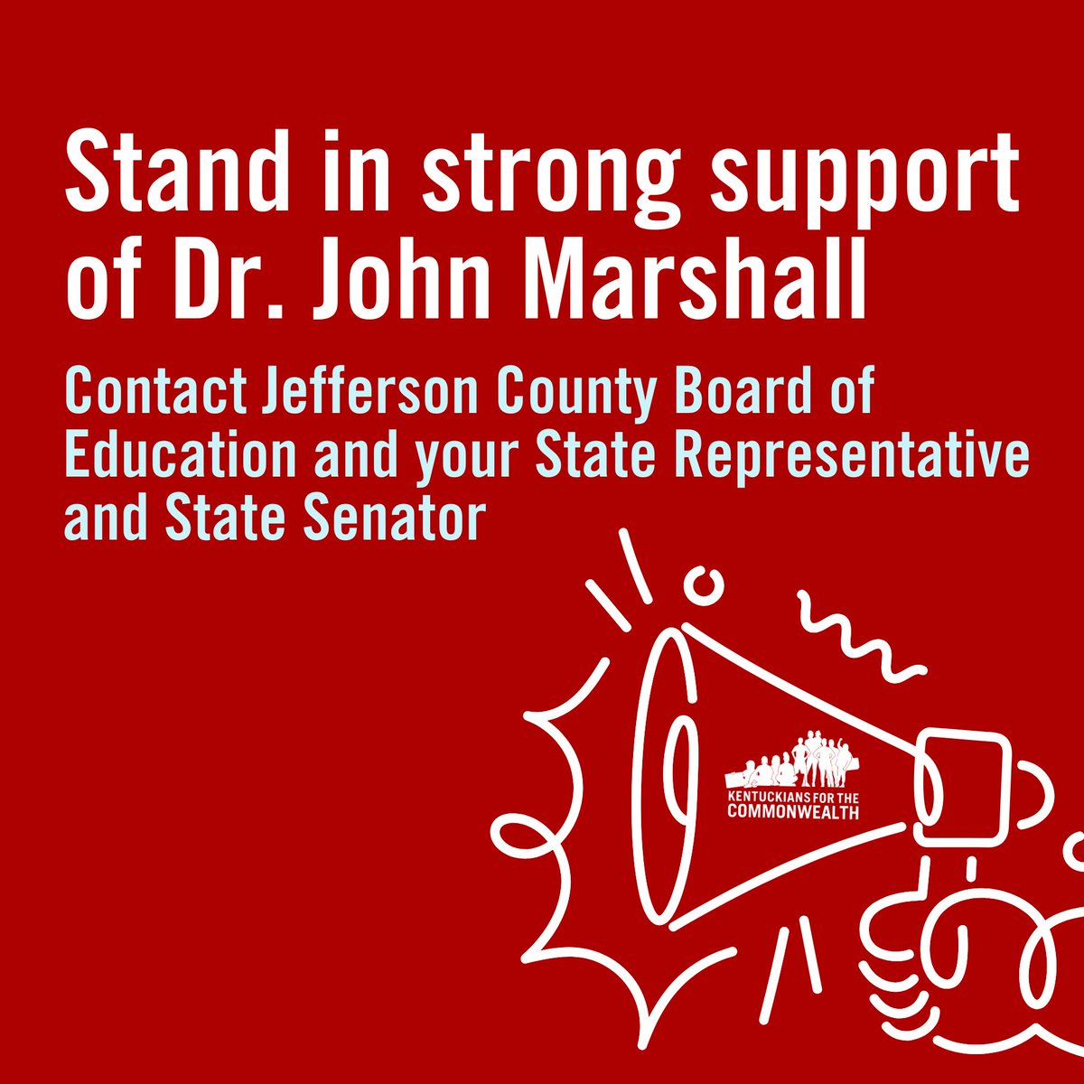 kftc's tweet photo. KFTC strongly supports Dr. John Marshall, the Chief Equity Officer of Jefferson County Public Schools, despite calls for his resignation. Show your support by contacting Jefferson County Board of Education, your State Representative, &amp; State Senator at https://t.co/YuEkBit102 https://t.co/kTWSxEdsHG