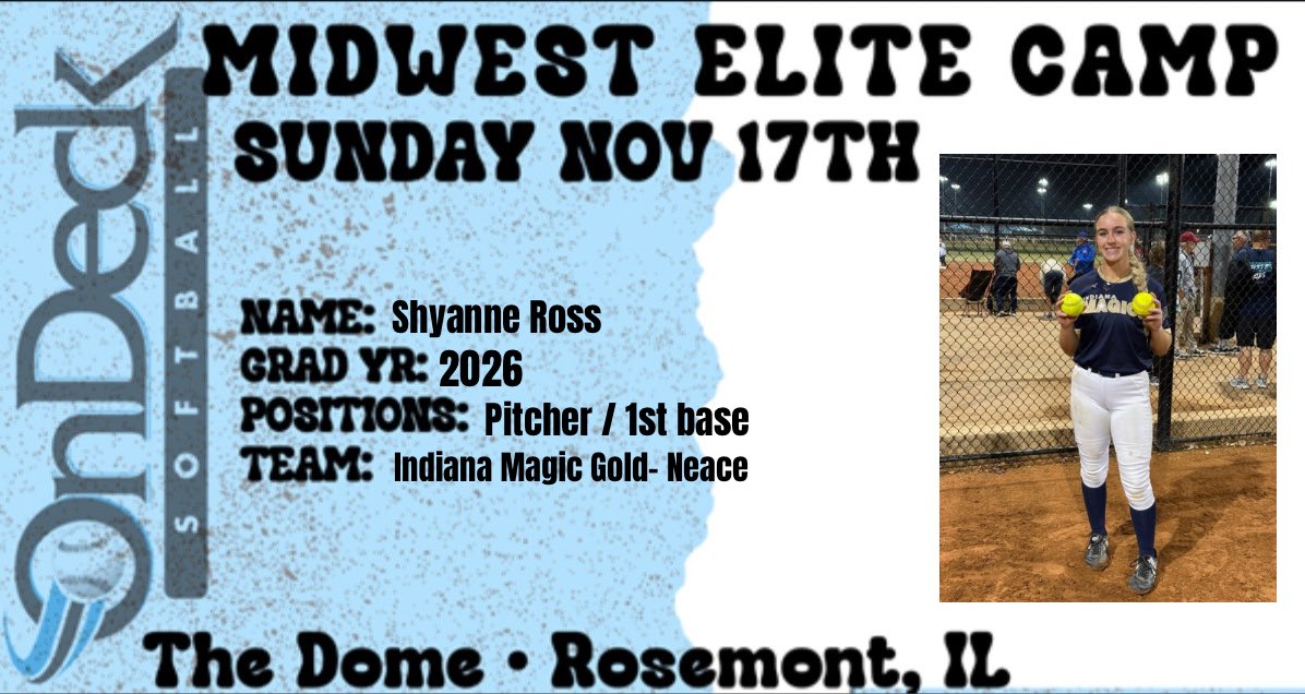 Shyanne Ross (@shyanneross12) on Twitter photo So excited to be heading to the <a href="/ondecksoftball/">OnDeck Softball 🥎</a> Midwest Elite Camp this Sunday! Hope to see you there! <a href="/CoachMFrezzotti/">Magali Frezzotti</a> <a href="/ChelseaEFarmer/">Chelsea Farmer</a> <a href="/KelseyChrist221/">Coach Kelsey</a> <a href="/TaranAlvelo14/">Taran Alvelo</a> <a href="/MeagganP/">Meaggan Pettipiece</a> <a href="/JoRichwood/">Jordan</a> <a href="/IlliniSB/">Illinois Softball</a> <a href="/KassieD23/">Kassie Stanfill</a> <a href="/MizzouSoftball/">Mizzou Softball</a> <a href="/FlyerSoftball/">Dayton Softball</a> <a href="/lizjagielski/">Elizabeth Jagielski</a> <a href="/CoachErinBrown/">Erin Brown</a> So excited to be heading to the <a href="/ondecksoftball/">OnDeck Softball 🥎</a> Midwest Elite Camp this Sunday! Hope to see you there! <a href="/CoachMFrezzotti/">Magali Frezzotti</a> <a href="/ChelseaEFarmer/">Chelsea Farmer</a> <a href="/KelseyChrist221/">Coach Kelsey</a> <a href="/TaranAlvelo14/">Taran Alvelo</a> <a href="/MeagganP/">Meaggan Pettipiece</a> <a href="/JoRichwood/">Jordan</a> <a href="/IlliniSB/">Illinois Softball</a> <a href="/KassieD23/">Kassie Stanfill</a> <a href="/MizzouSoftball/">Mizzou Softball</a> <a href="/FlyerSoftball/">Dayton Softball</a> <a href="/lizjagielski/">Elizabeth Jagielski</a> <a href="/CoachErinBrown/">Erin Brown</a>