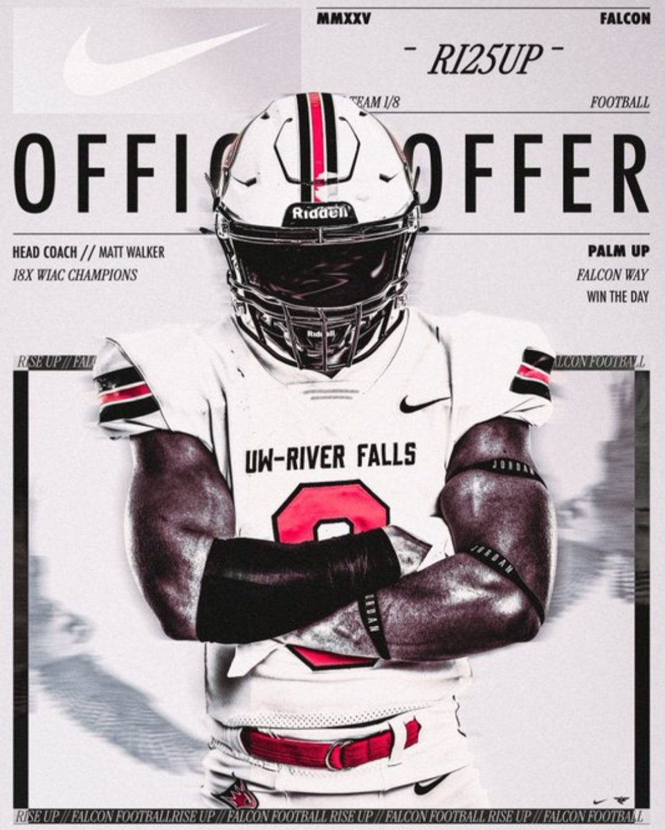 I am extremely grateful to receive my first official offer from UW River Falls! Thanks for believing in me <a href="/CoachWalkerRF/">Matt Walker</a>  <a href="/CoachJMath/">Joe Matheson</a> <a href="/UWRFFootball/">Falcon Football</a>