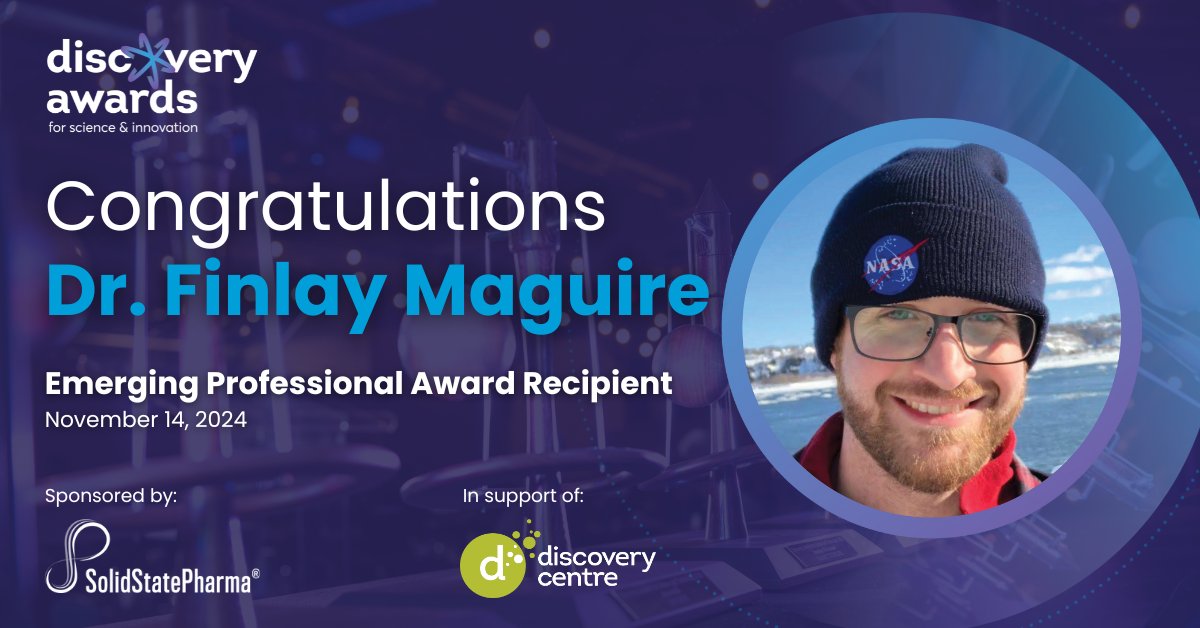 Discovery Centre (@discoverycntr) on Twitter photo Congrats to Dr. <a href="/FinlayM/">Finlay Mclintock</a>, #DiscoveryAwards 2024 Emerging Professional Recipient!
Since joining <a href="/DalhousieU/">Dalhousie University</a>, Dr. Maguire has led groundbreaking research on DNA data to improve health outcomes, from antibiotic resistance to viral tracking.
Thank you sponsor Solid State Pharma. Congrats to Dr. <a href="/FinlayM/">Finlay Mclintock</a>, #DiscoveryAwards 2024 Emerging Professional Recipient!
Since joining <a href="/DalhousieU/">Dalhousie University</a>, Dr. Maguire has led groundbreaking research on DNA data to improve health outcomes, from antibiotic resistance to viral tracking.
Thank you sponsor Solid State Pharma.