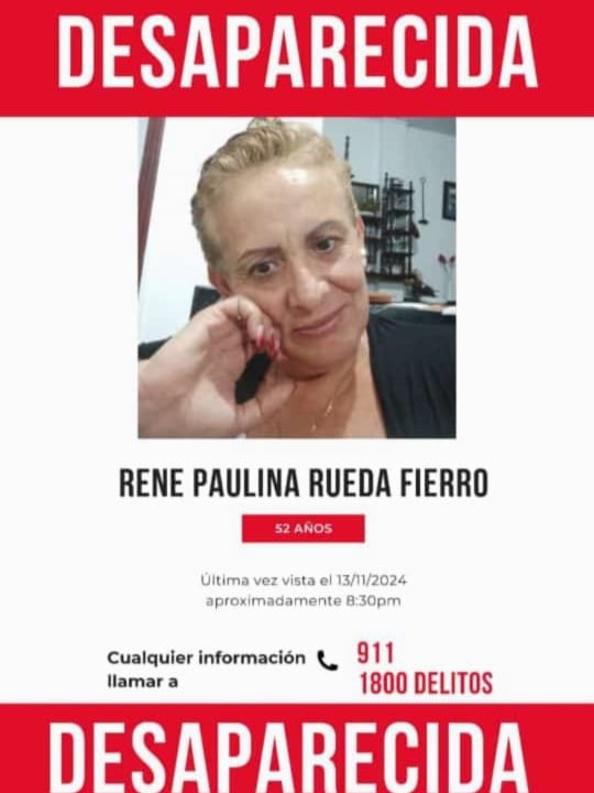 🚨 DESAPARECIDA 🚨
Nuestra hermana y compañera Paulina Rueda Fierro fue vista por última vez el 13/11/2024 a las 8:30 pm. Necesitamos tu ayuda para encontrarla. Por favor, RT para difundir. Cualquier información es vital. 🙏
📞 Contacto: 911 / 1800 DELITOS