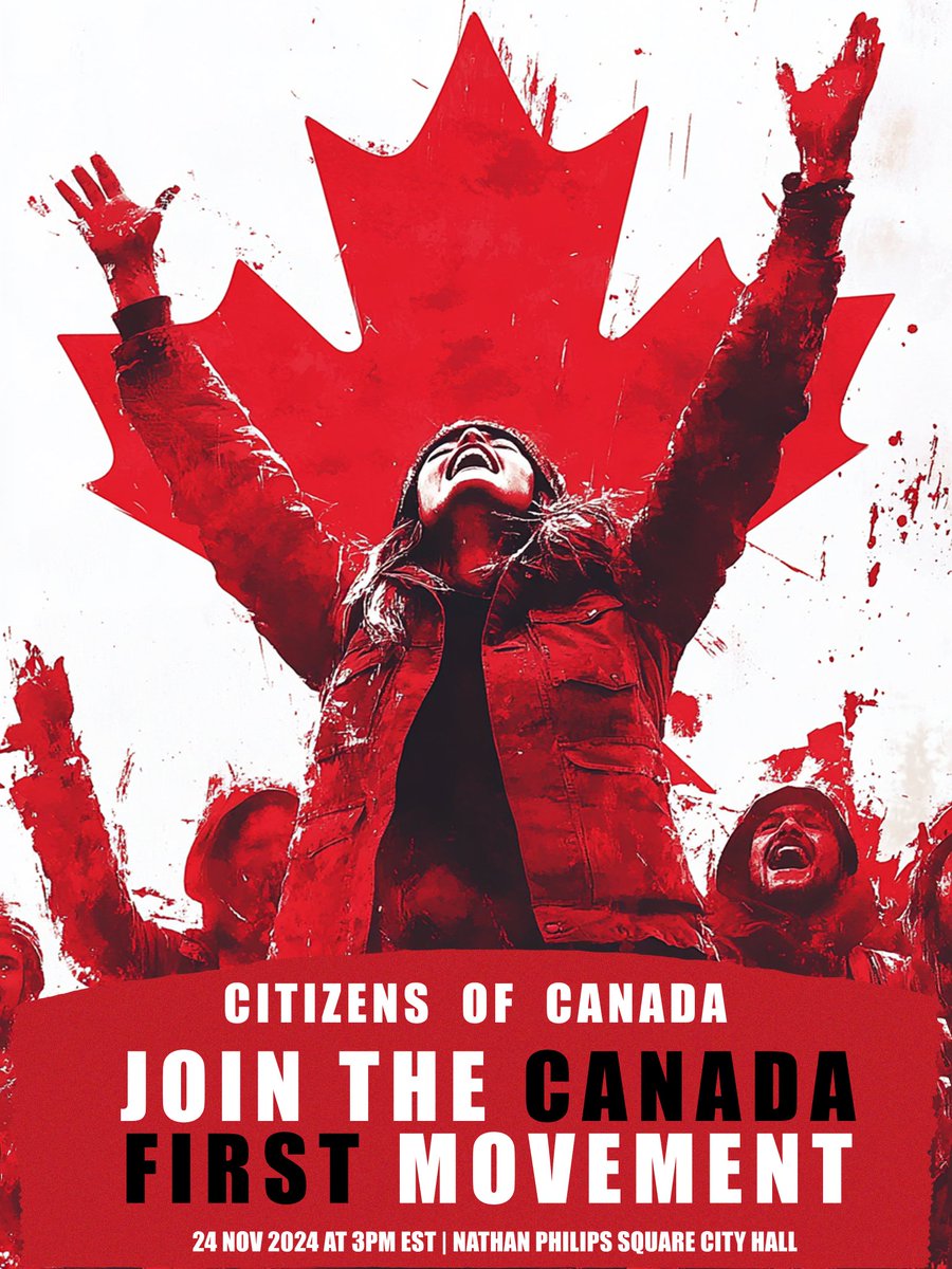 PuckDaddy93's tweet photo. Citizens of Canada. 
Patriots of Canada. 

Join us on Sunday, November 24/2024, at 3 pm.
Nathan Phillips Square
Toronto, On

If there was a time to rise up my friends, it would be now.

If we don't fight for what we have, we will lose it!🫡🇨🇦
#canadafirst #canada #maplemaga https://t.co/SNp9wIwcjY