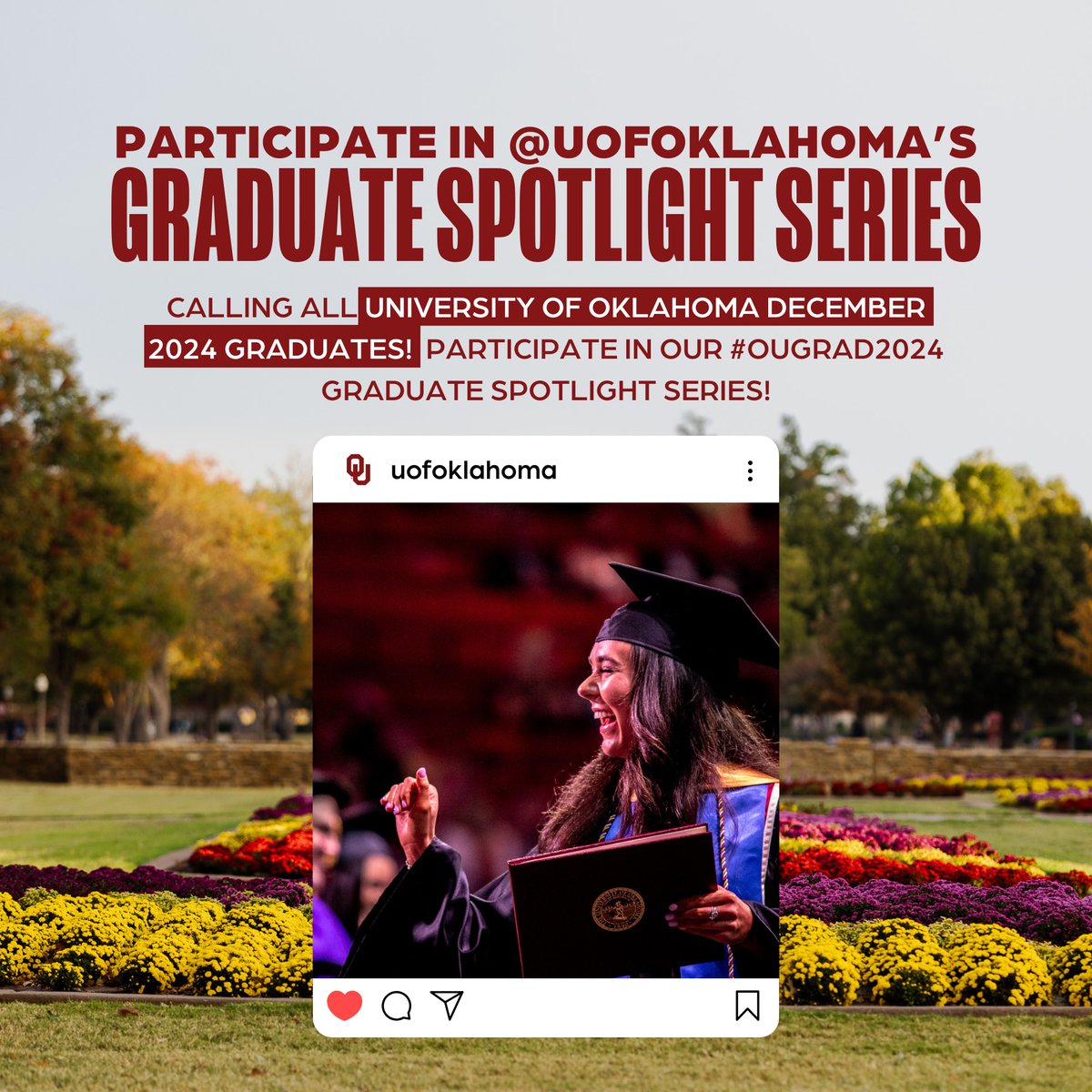 UofOklahoma's tweet image. 𝐂𝐚𝐥𝐥𝐢𝐧𝐠 𝐚𝐥𝐥 𝐎𝐔 𝐃𝐞𝐜𝐞𝐦𝐛𝐞𝐫 𝟐𝟎𝟐𝟒 𝐆𝐫𝐚𝐝𝐮𝐚𝐭𝐞𝐬!

We’re excited to celebrate and highlight our amazing University of Oklahoma December 2024 graduates! Over the next month, we’ll be showcasing the achievements of our graduating class as we lead up to