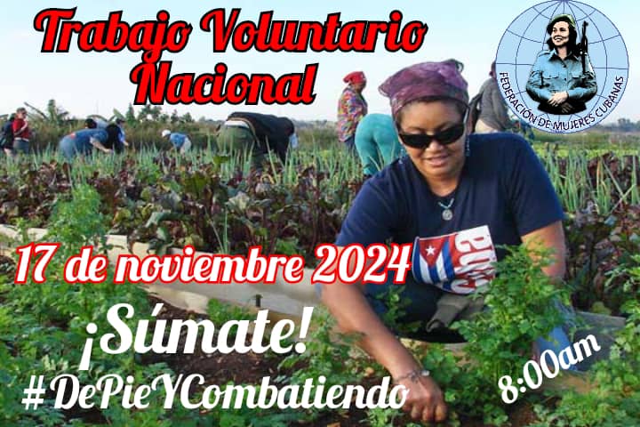 YaraLorenz43149's tweet photo. Convocamos este Domingo 17 de noviembre a participar de forma activa en todo lo que sea beneficio para las familias al Trabajo Voluntario Nacional¡Súmate!
#fmcsanluis
#MujeresEnRevolución
#FMC64
#VamosPorMàsVictorias
#PinarXNuevasVictorias https://t.co/MEvBD85MSp