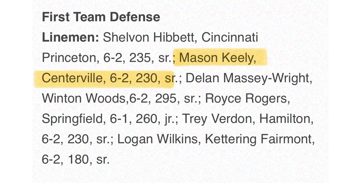 Mason Keely (@masonkeely3) on Twitter photo Happy to announce I have been named D1 First Team All-SW District (OH)🏴 <a href="/chselksfootball/">Centerville Football</a> <a href="/MOCBlackshirts/">Elk Blackshirts 🏈🏴</a> <a href="/CvilleRUSHmen/">Centerville RUSHmen</a> Happy to announce I have been named D1 First Team All-SW District (OH)🏴 <a href="/chselksfootball/">Centerville Football</a> <a href="/MOCBlackshirts/">Elk Blackshirts 🏈🏴</a> <a href="/CvilleRUSHmen/">Centerville RUSHmen</a>