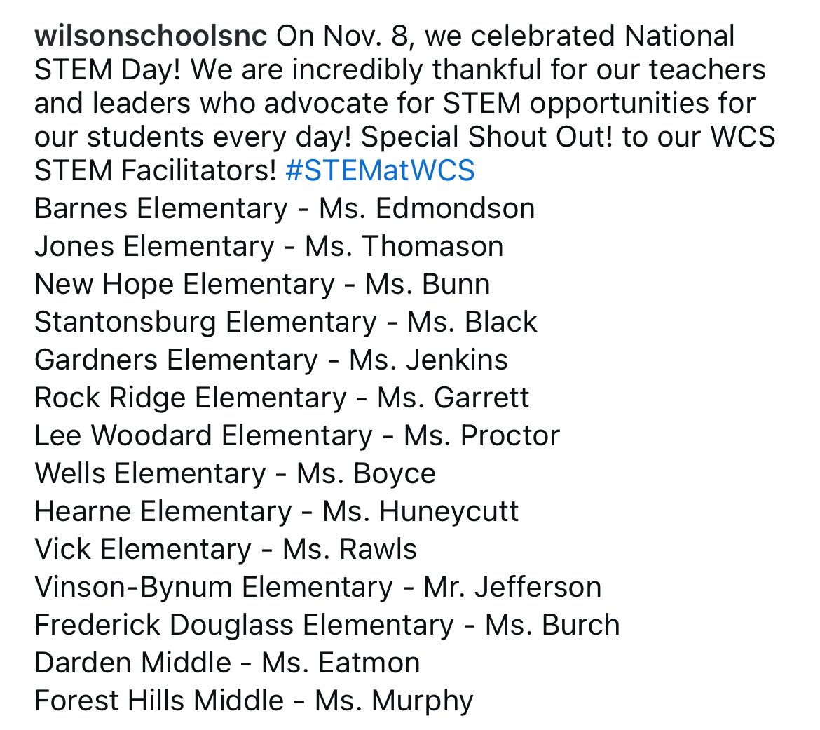 WilsonSchoolsNC's tweet image. On Nov. 8, we celebrated National STEM Day! We are incredibly thankful for our teachers and leaders who advocate for STEM opportunities for our students every day! Special Shout Out! to our WCS STEM Facilitators! #STEMatWCS #WCSistheBEST