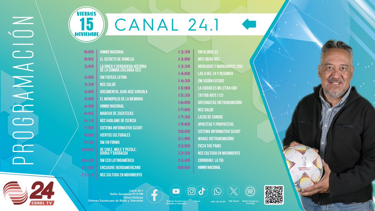 SI_Sizart's tweet photo. 🤩 ¡Disfruta del mejor entretenimiento todos los días en #Sizart!

📺 Disponible por TV Abierta Canal 24.1
📻 Radio Zacatecas 97.9 FM
📱 https://t.co/3spz9P1s6l https://t.co/ZRQ3cgClMK