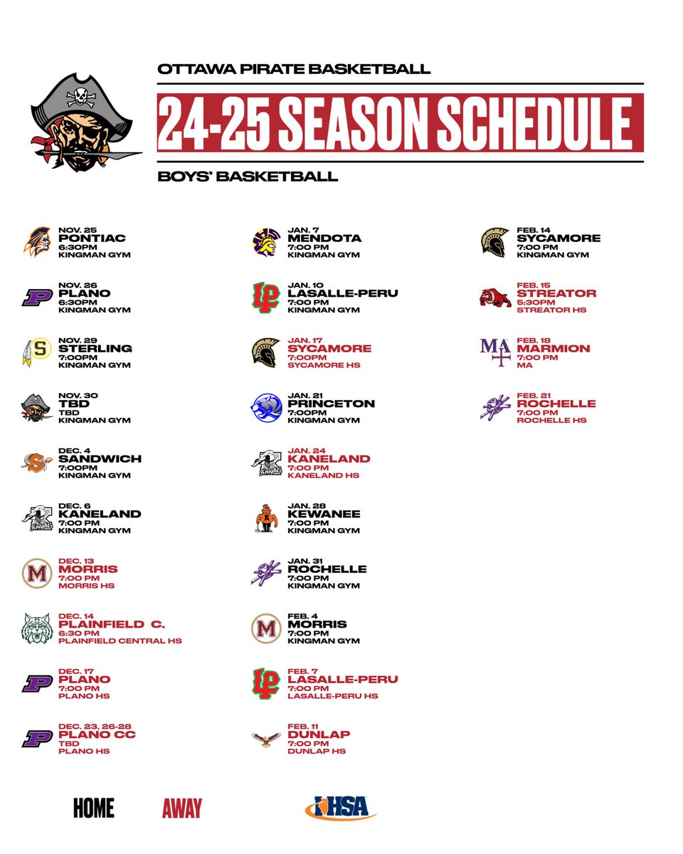 **2024-2025 Varsity Schedule**

#PirateNation