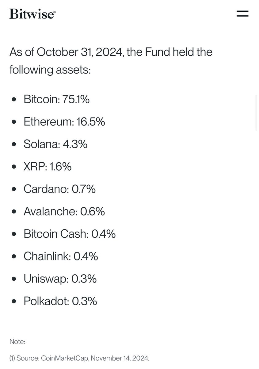 Bitwise announces that #NYSE Arca has filed to list the worlds first and  largest #crypto index fund, the Bitwise 10 Crypto Index Fund (BITW), as an  exchange traded product (ETP). #XRP is