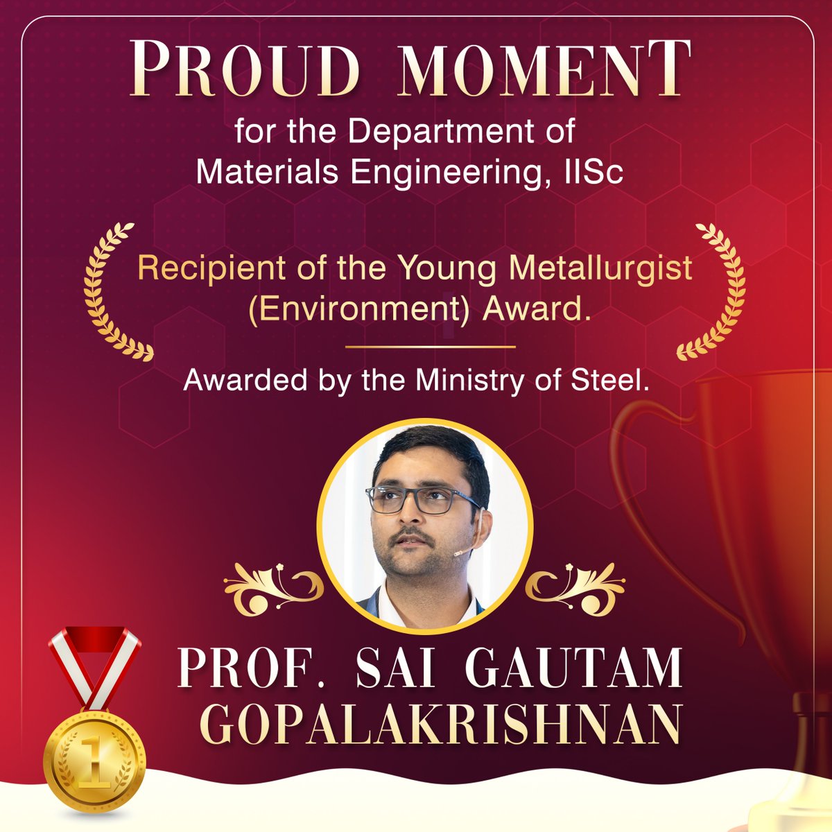 Celebrating a proud achievement for IISc Materials Engineering! Prof. Sai Gautam Gopalakrishnan has been honored with the prestigious Young Metallurgist (Environment) Award by the Ministry of Steel. Congratulations!
<a href="/goths19/">Sai G Gopalakrishnan</a> <a href="/iiscbangalore/">IISc Bangalore</a>