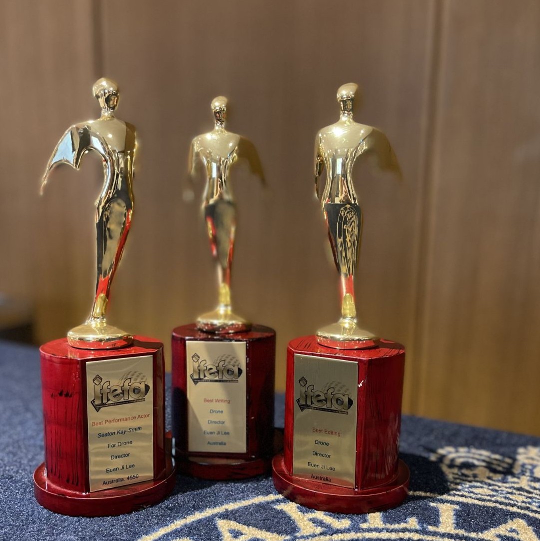 seatonks's tweet photo. A nice surprise and completely out of the blue. Winning an award at IFEFA last night for a short film I was in last year, Drone.  Best Actor. 🫨  The film also won Best Editing and Best Writing. Congrats Team Drone. https://t.co/ADw9YuWp4e