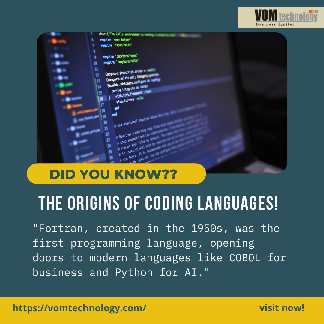vomtech_'s tweet image. The Origins of Coding Languages!
"Fortran, created in the 1950s, was the first programming language, opening doors to modern languages like COBOL for business and Python for AI."
#TechHistory #CodingLanguages #Fortran #Programming #history #vomtech #trending #facts #trendingpost
