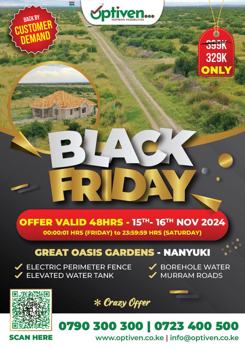 georgeoptiven's tweet photo. Great Oasis Nanyuki โ NOW Ksh 329K! (๐ช๐ฎ๐ Ksh 399K)
Invest in Nanyukiโs vibrant hub at a great price!
Call 0723 400500
#FreePlotNaOptiven
#BlackFriday https://t.co/YM5naGPIZq