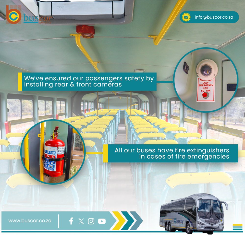 BuscorPtyLtd's tweet photo. We’ve ensured our passengers safety by installing rear & front cameras. All our buses have fire extinguishers in cases of fire emergencies. We ensure our passengers safety.
#passengersafety #BusorPtyLtd #fireemergencies #roadsafety #safetycampaign https://t.co/QdxnQMBE8E