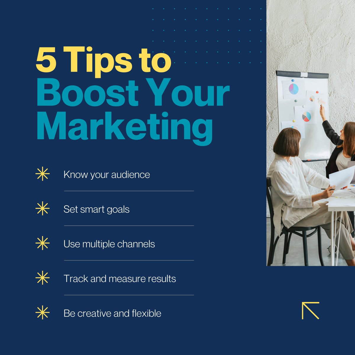 Imamhasanlibon's tweet photo. 5 Tips to Boost Your Marketing! 🚀
1️⃣ Know your audience
2️⃣ Set smart goals
3️⃣ Use multiple channels
4️⃣ Track &amp; measure results
5️⃣ Be creative &amp; flexible
Save this for later and elevate your strategy! 

#MarketingTips #DigitalMarketing #BusinessGrowth #imamhasanlibon #seo #smm https://t.co/sSYv9BvmZ3