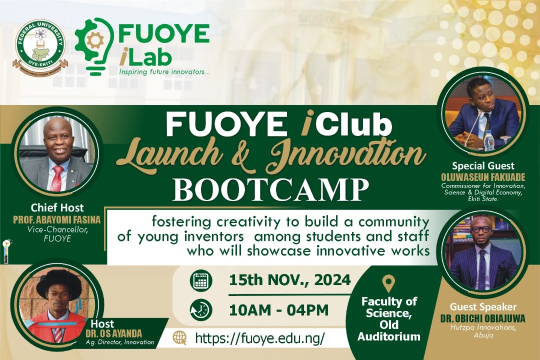 AbiodunBorisade's tweet photo. #EkitiNewsToday 
@OfficialNUC
Welcome to the #FUOYE iClub Launch & Innovation #Bootcamp! 

Get ready for an inspiring day filled with learning, creativity, and networking!  

LinkedIn: https://t.co/0k1TptriPl 

Facebook: https://t.co/OTrvcrRbS2

#FUOYEiClubLaunch 
#InnovationToday 
#InspiringInnovation 
#FutureTechLeaders 
#FUOYECommunity 
#LaunchDay  
#FUOYEInnovationBootcamp
#FUOYEiLab