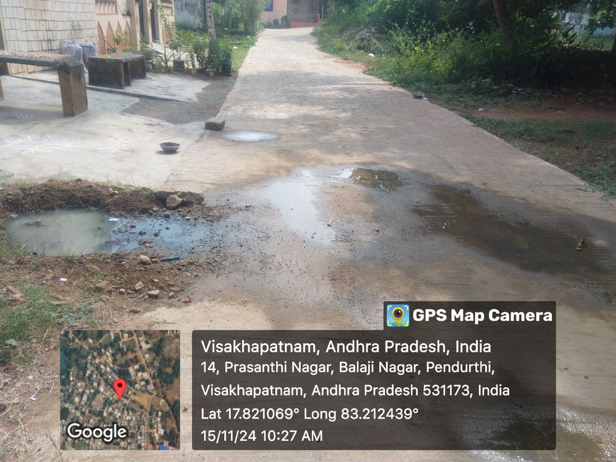 Avasarala_Akhil's tweet photo. Dear @GVMC_VISAKHA, From last few weeks, drainage near a house overflowing over road causing inconvenience for people. Stagnant water may lead to mosquito breeding. Kindly resolve.
Location: Opposite Lakshmi Ganapati temple, Prasanthi Nagar, Pendurthi, Ward 96. https://t.co/AJj1KV2jWS