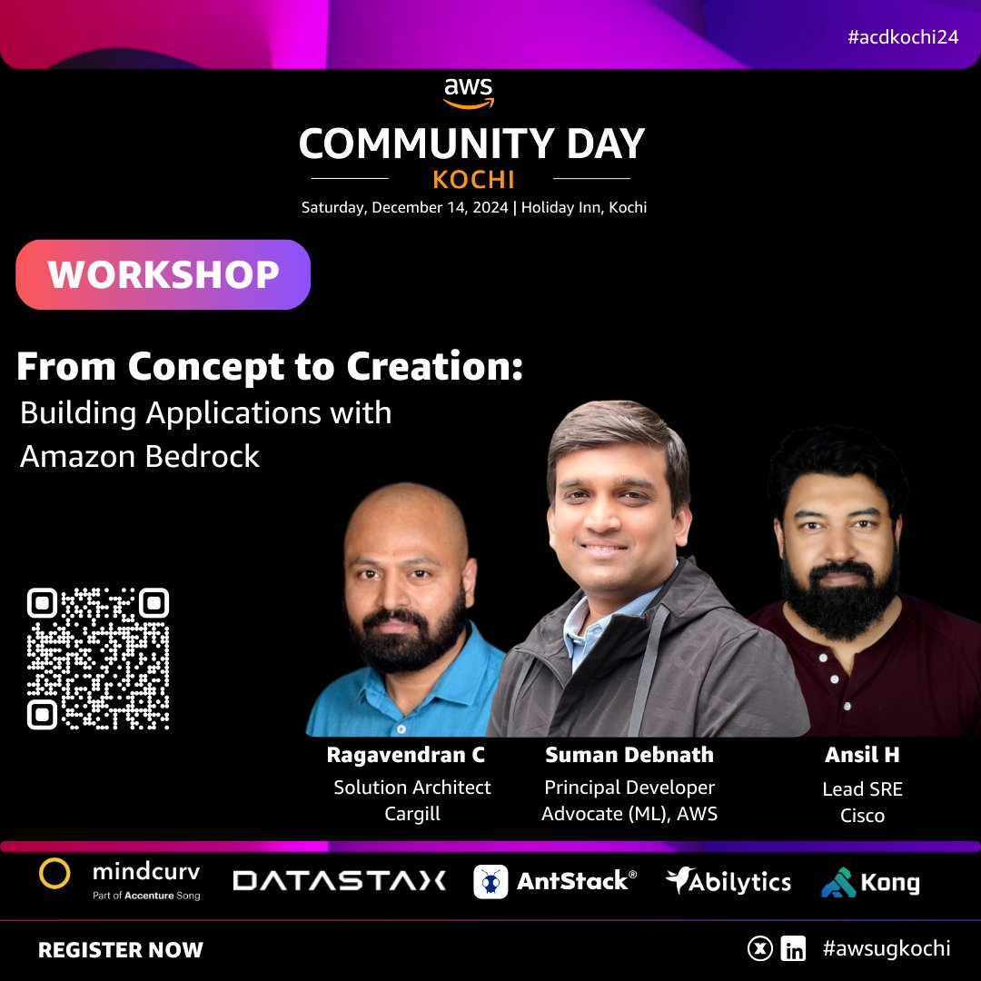 awsugkochi (@awsugkochi) on Twitter photo ๐ Exciting Workshop Announcement for #acdkochi24
Weโre thrilled to kick off our workshop: "๐
๐ซ๐จ๐ฆ ๐๐จ๐ง๐๐๐ฉ๐ญ ๐ญ๐จ ๐๐ซ๐๐๐ญ๐ข๐จ๐ง - ๐๐ฎ๐ข๐ฅ๐๐ข๐ง๐ ๐๐ฉ๐ฉ๐ฅ๐ข๐๐๐ญ๐ข๐จ๐ง๐ฌ ๐ฐ๐ข๐ญ๐ก ๐๐ฆ๐๐ณ๐จ๐ง ๐๐๐๐ซ๐จ๐๐ค."
#acdkochi24 #awsugkochi #aws #amazonbedrock ๐ Exciting Workshop Announcement for #acdkochi24
Weโre thrilled to kick off our workshop: "๐
๐ซ๐จ๐ฆ ๐๐จ๐ง๐๐๐ฉ๐ญ ๐ญ๐จ ๐๐ซ๐๐๐ญ๐ข๐จ๐ง - ๐๐ฎ๐ข๐ฅ๐๐ข๐ง๐ ๐๐ฉ๐ฉ๐ฅ๐ข๐๐๐ญ๐ข๐จ๐ง๐ฌ ๐ฐ๐ข๐ญ๐ก ๐๐ฆ๐๐ณ๐จ๐ง ๐๐๐๐ซ๐จ๐๐ค."
#acdkochi24 #awsugkochi #aws #amazonbedrock