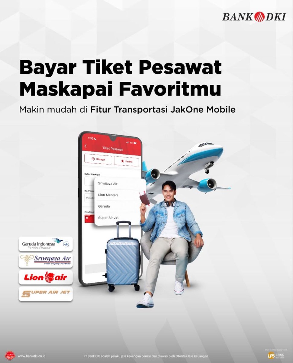 Liburan atau perjalanan dinas? Bayar tiket pesawatnya langsung di JakOne Mobile ✈️ #BankDKI #JakOneMobile #BayarTiketPesawat #GarudaIndonesia #SriwijayaAir #LionAir #SuperAirJet #SuksesJakartaUntukIndonesia