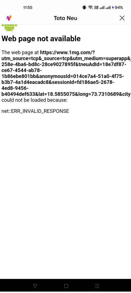 GrouchyIndian's tweet photo. @tata_neu Hi Team,

I keep on getting the below error while accessing one mg from the neu app. Please check and help with resolution https://t.co/AqCIGkkD9y