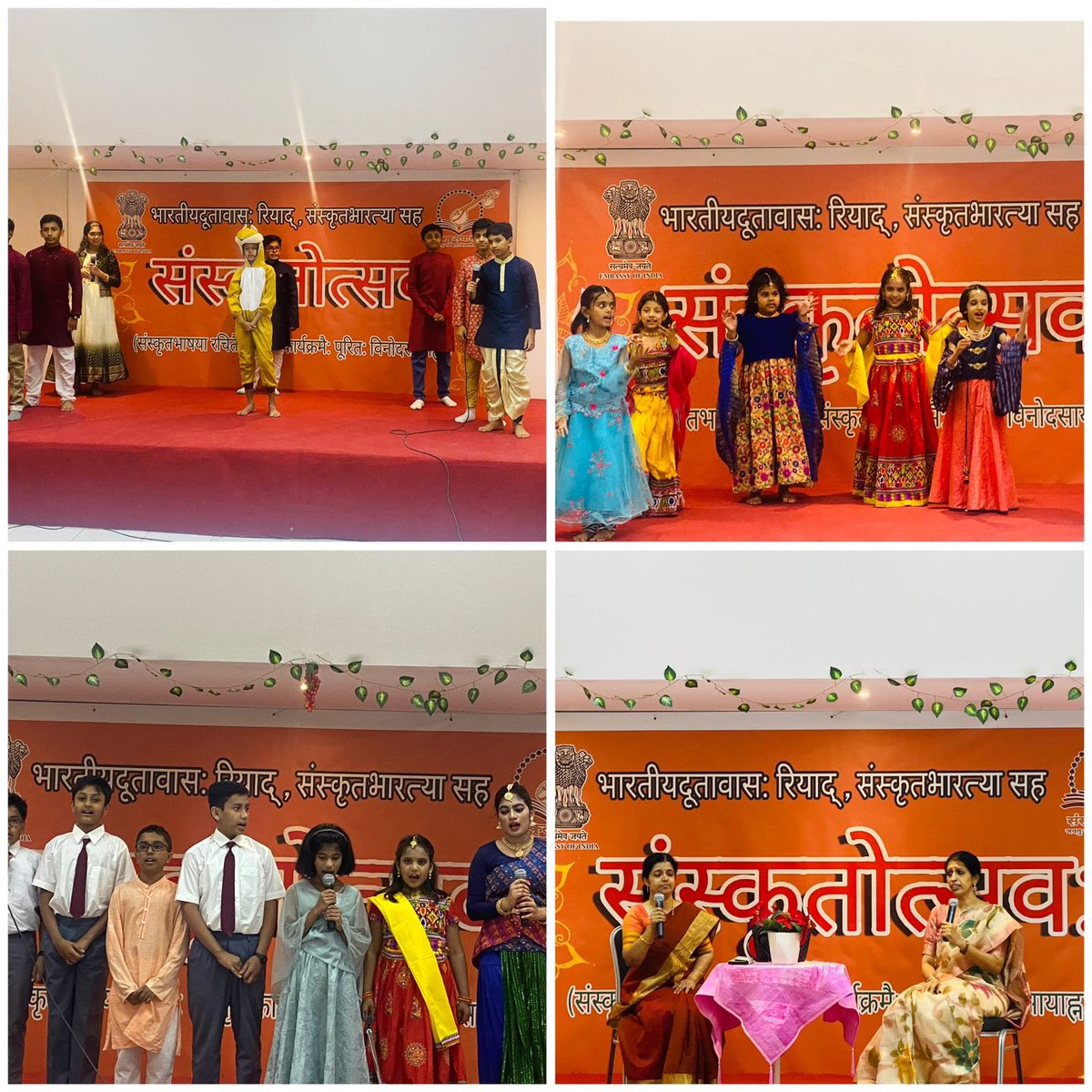 IndianEmbRiyadh's tweet photo. Embassy, in association with Samskrita Bharati, Saudi Arabia, organized “Samskritotsava”, an entertaining cultural evening. Teachers and students presented a variety of well curated skits entirely in Sanskrit. DCM Shri Abu Mathen George gave inaugural remarks. https://t.co/8HEKbISXrw