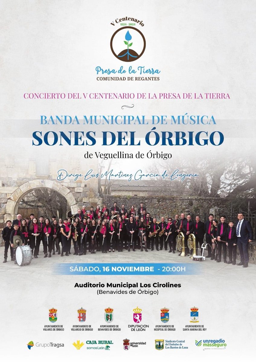 Este sábado 16 de noviembre realizaremos un concierto en el Auditorio de #BenavidesDeÓrbigo dentro del V Centenario de la <a href="/CR_Presa_Tierra/">CR Presa de la Tierra</a>. Os esperamos a las 20:00 horas para disfrutar de una bonita velada, no faltéis!!

#Órbigo #Música #Músicos #Banda #Concierto #leonesp.