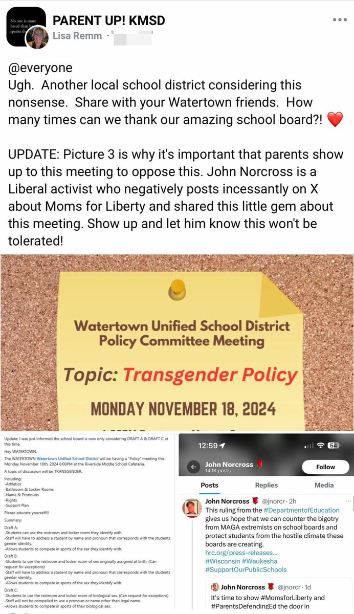 jnorcr's tweet photo. Ah, such sweet words from our friends in #KettleMoraine (#DelafieldWI). 
The politics of right wing resentment rears its head again. 
This is about the kids, the students, the teachers, and the community. The bigoted culture wars attacks from #MomsforLiberty et al need to stop. https://t.co/SoUJJZn3wm