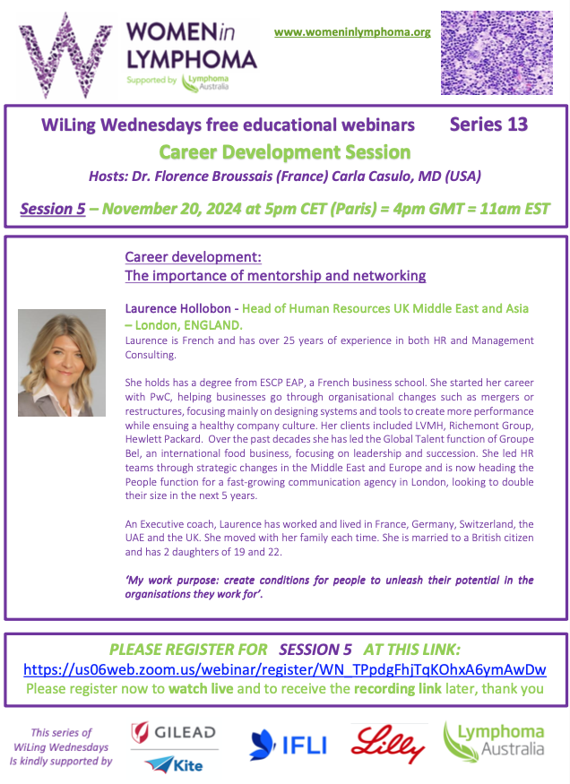 Women in Lymphoma - wil@lymphoma.org.au (@womeninlymphoma) on Twitter photo šPlease join our free educational #CareerDevelopment webinar next Wed Nov 20 with <a href="/LaurenceHollob1/">Laurence Hollobon</a> & panel of emerging women in lymphoma āļø
šRegister us06web.zoom.us/webinar/registā¦
With thanks to <a href="/GileadSciences/">Gilead Sciences</a> #IFLI <a href="/EliLillyandCo/">Eli Lilly and Company</a> <a href="/lymphomaOz/">Lymphoma Australia</a>
#lymphoma #lymsm #womeninmedicine šPlease join our free educational #CareerDevelopment webinar next Wed Nov 20 with <a href="/LaurenceHollob1/">Laurence Hollobon</a> & panel of emerging women in lymphoma āļø
šRegister us06web.zoom.us/webinar/registā¦
With thanks to <a href="/GileadSciences/">Gilead Sciences</a> #IFLI <a href="/EliLillyandCo/">Eli Lilly and Company</a> <a href="/lymphomaOz/">Lymphoma Australia</a>
#lymphoma #lymsm #womeninmedicine