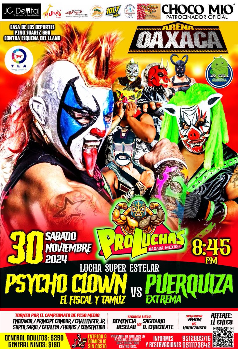 🛑No te puedes perder 🛑

30 de Noviembre 

Psycho Clown, El Fiscal y Tamiz

Vs 

La Puerquiza Extrema

EN LA ARENA OAXACA