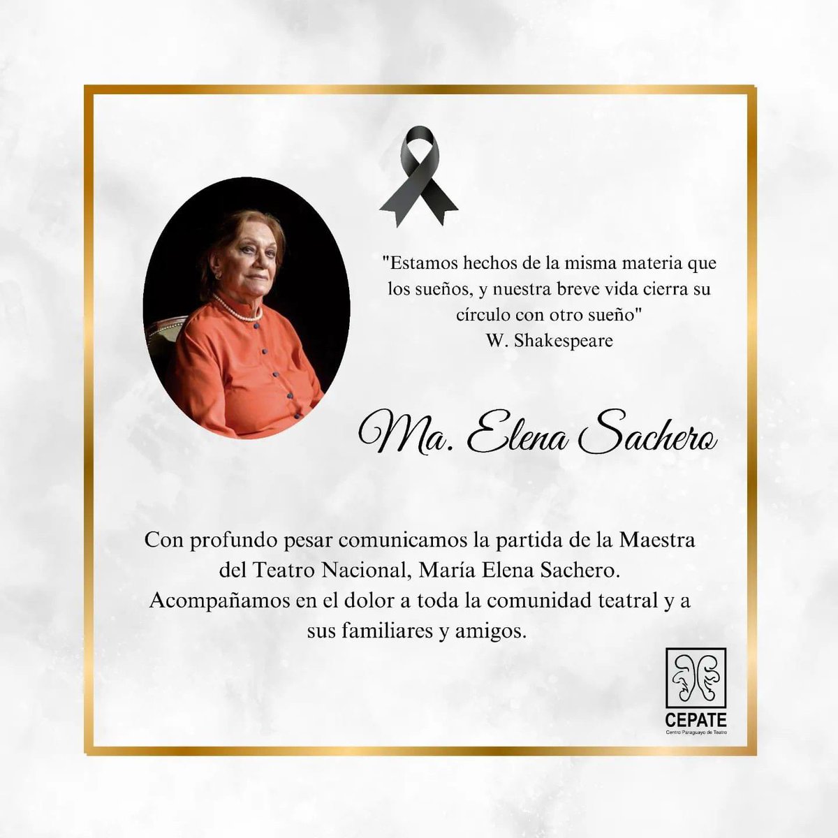 Con profundo pesar comunicamos la partida de la Maestra y Señora del Teatro Nacional, María Elena Sachero.
Acompañamos en el dolor a toda la comunidad teatral y a su familia y amigos.