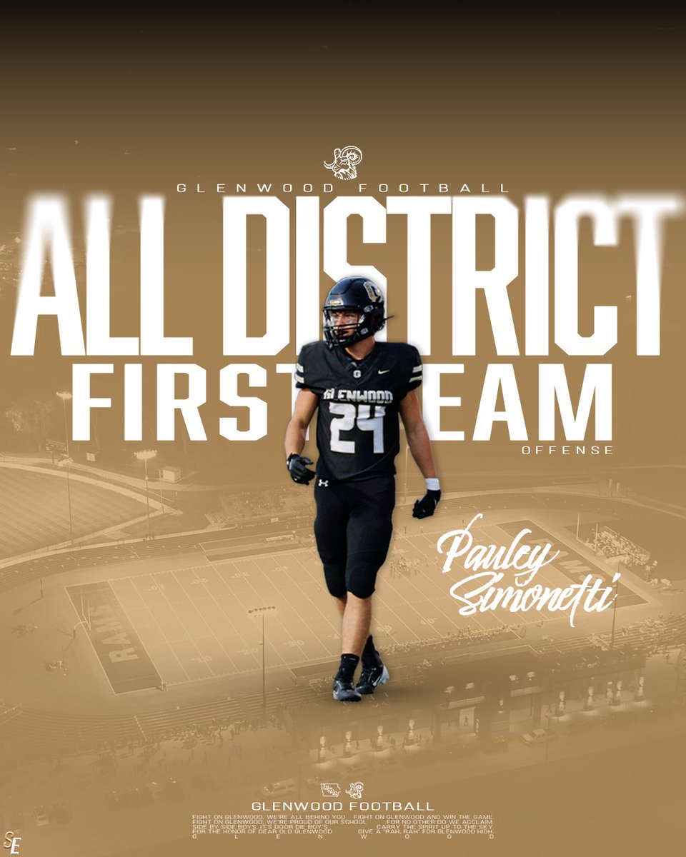 Glenwood Rams (@glenwoodrams) on Twitter photo Congratulations to <a href="/GCHSFB/">Coach Faust</a>’s Pauley Simonetti who was selected to the 2024 Class 4A District 6 1st team! Congratulations to <a href="/GCHSFB/">Coach Faust</a>’s Pauley Simonetti who was selected to the 2024 Class 4A District 6 1st team!